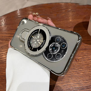 Ultra-Thin Magnetic Absorption Phone Case for Huawei Honor Magic4 pro Transparent Electroplated Hard Shell with Stand Bracket