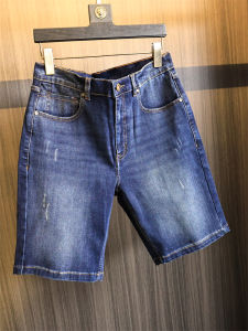 กางเกงยีนส์ทรงตรงลำลองสำหรับผู้ชาย 5 จุด ทรงหลวม ทรงขากระบอกเล็ก ทรงตรง กางเกงยีนส์ผู้ชายเอวกลาง ผ้าฝ้ายยืด