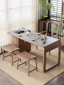 Nordic Style Solid Wood Tea Table White Ash Wood Rock Board New Chinese Style Gongfu Tea Table Home Automatic Water Kettle Integrated Furniture