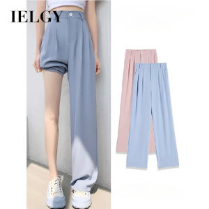 IELGY Ice Silk Wide Leg Pants Womens Summer High Waist Draped Straight Pants