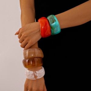 Multi-color Irregular Chunky Acrylic Bangles Smudging Wide Resin Bracelet for Women Geometric Boho Charm Pulseras Jewelry Gift M
