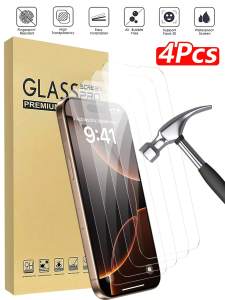 4 Pcs HD Tempered Glass Screen Protector Compatible With IPhone 17 17 Pro 17 Pro Max 17 Air16 16 Plus 16 Pro 16 Pro Max 15 14 13