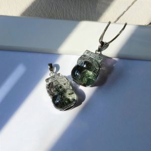 HOJB Brazilian Old Mine Green Phantom Quartz 6A Pi-Xiu S925 Pendant 18mm 聚寳軒巴西老矿绿幽灵幻影水晶6A招财貔貅S925银吊坠18mm