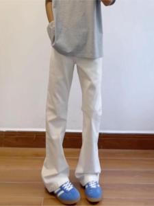 American High Street Vibe Retro White Basic Straight Leg Slimming Long Jeans Mens Loose Fit Summer Regular Waist Trousers