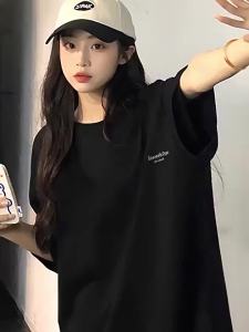 SHUQINGLAI | Black Short Sleeve Casual T Shirt 100% Cotton Loose