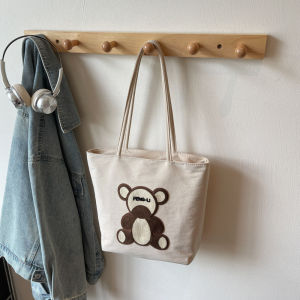 Cute Cartoon Embroidered Bear Tote Bag Womens Large Capacity Commuter Handbag Casual Versatile Single Shoulder Bag