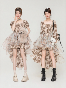 KEIKO | Đầm Dài Tay Retro Pháp Hoa Hồng Đã Qua Sử Dụng