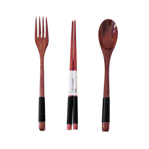 Long Handle Wooden Fork Spoon Chopsticks Dining Set Soup Spoon Honey Spoon Solid Wood Traditional Japanese Style Cutlery Set