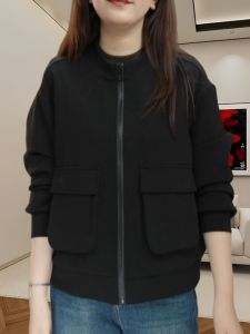 Áo Khoác Bóng Chày Dài Tay Cho Nữ Mùa Thu Đông Mới Hai Túi Khóa Kéo Dáng Rộng Thời Trang Đa Năng Áo Khoác Ngoài Thường Ngày