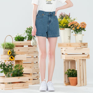 High Waist Straight Leg Vintage Washed Denim Shorts for Women Casual Summer Slimming Versatile LAGOGO Blue Cotton Blend