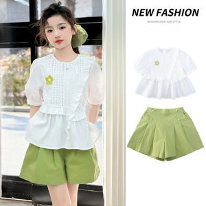 Girls Summer Short Sleeve T-Shirt Set Big Kids Clothing Half Sleeve Body Shirt 12 Years Old Kids Clothes Casual Cotton Blend