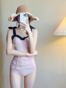 Sweet Pink Two-Piece Girls Swimsuit 2024 Casual One-Piece Flat Angle Swimming Costume with Steel Support And Chest Pad