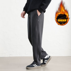Quần Dài Ống Đứng Dày Lót Lông Cừu Màu Đen Co Giãn Lưng Rộng Thoải Mái Cho Nam Mùa Thu Đông Quần Dài Thường Ngày