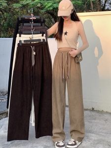 กางเกงขายาวทรงหลวมเอวสูงผ้าคอร์ดูรอย กางเกงขายาวทรงหลวมฤดูใบไม้ร่วง/ฤดูหนาว กางเกงขายาวทรงหลวมสำหรับผู้หญิง