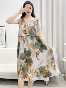 ชุดนอนแขนกุดผ้าไหมน้ำแข็งไซส์ใหญ่ ชุดนอนโมดอล ชุดอยู่บ้าน ชุดนอนฤดูร้อน ไม่มีแผ่นรองหน้าอก ชุดนอนแบบสวมหัว ชุดนอนผู้หญิง