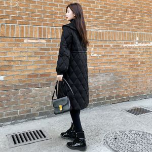 Black Slimming Doll Collar Jacket New Autumn Womens Fashion Design Sensation Medium Length Cotton Coat Meat Covering