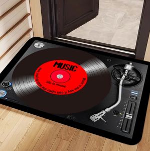 Retro Vinyl Record Player Rugs Music Theme Design Pioneer Brand Life Is Music Text for Modern Living Room Decor Coffee Tables
