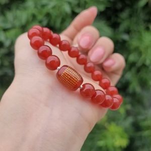 Q243 Vòng Ngọc Agate Đỏ mix lu thống Ngọc Agate Đỏ khắc Tâm Kinh bi Bạc - Phong Thủy TUDO P