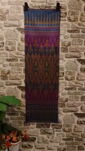 137.ผ้าฝ้าย ผ้าทอทั้งผืน ลายมัดหมี่ขุมทรัพย์เศรษฐี สีเขียวชมพู