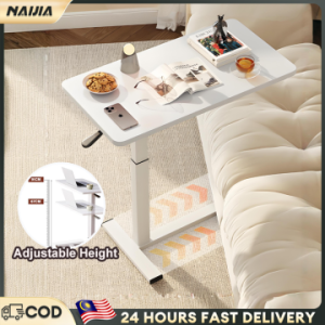 NAIJIA Adjustable Laptop Table Movable Lifting Bedside Table Foldable Small Table Bedroom 67-91CM Height Pure White Household Writing Desk Sofa Lazy Person床边桌