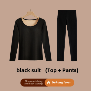 G. Ma Zi Womens Thermal Underwear Set with Fleece Lining and Chest Pad Thickened Polyester Fiber Winter Warm Clothing