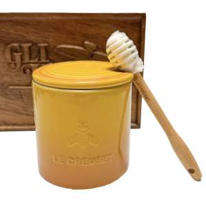 Le Creuset Authentic Stoneware Boston Honey Pot Storage Canister with Silicone Dipper (White or Nectar)