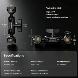 Minifocus Camera Magic Arm Flexible Articulating Arm with 1/4” Screws Field Monitor Mount with Dual 360° Ballhead Aluminum Alloy