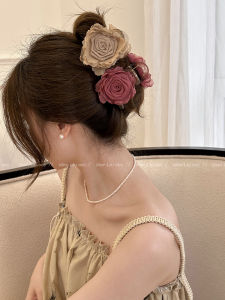 Rose Flower Hair Clip Womens New 2025 Elegant Half Updo Shark Jaw Clip Hair Accessories Sweet Style Fresh out Pearl Necklace
