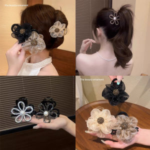 Elegant Glittering Diamond Hollow Flower Hair Clip Womens Shark Tail High Ponytail Hair Accessory Original Design Fashionable