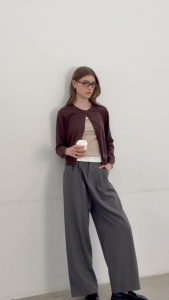 Withit W embroidery cardigan คาร์ดิแกนคอกลมสีพื้น - OTW20554