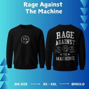 Sweater Warna Hitam HSCLO Musik Band Rage Against The Machine Bahan Fleece  Jaket Lengan Panjang  Ukuran Jumbo Big Size XS S M L XL XXL 3XL 4XL 5XL