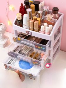 Desktop Drawer Style Cosmetic Storage Box Home Dormitory Skincare Makeup Organizer Rack Plastic Rectangular Shape Universal