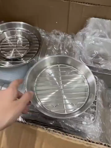 Round baking tray Air Fryer Baking Tray 304 Stainless Steel Non-stick Circular Drain Pan Easy To Clean Elevated Mesh Food-Grade Heat-resistant Air Fry Basket Kitchen