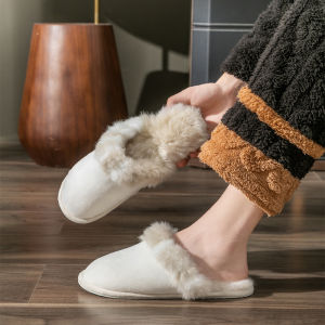 Jingshilu Autumn Winter Couple Thickened Fleece-lined Pure Color Warm Keeping For Home Home Cross-Border Cotton Slippers Plus Size Fluffy Slippers Female