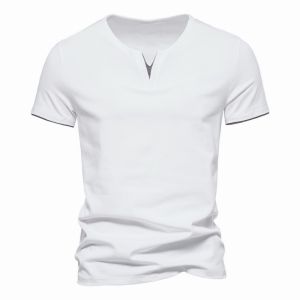 Summer 2024 Mens Trendy V-Neck T-Shirt Casual Short Sleeve Solid Color Loose Fit Sport Scene Slimming Style Pure Color Top