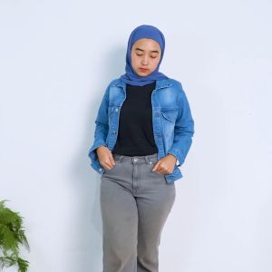 Jaket Jeans Denim Medium Stone Hight Strech Jaket Jeans Ala Korean Style Pakaian Wanita Kerja Kuliah Hangout Premium
