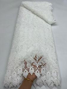 LACE African Sequins Guipure Cord Lace Fabrics 5 Yards White 2025 New Nigerian Water Soluble Lace For Women Dresses Sewing