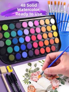 Portable Morning Light Solid Watercolor Paint Set Art Mixing Painting Tools Professional for Beginners Children Drawing Brushes