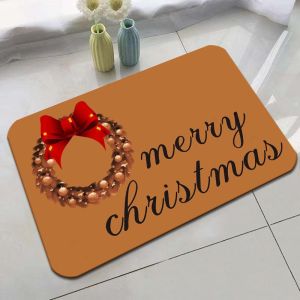 VIKAMA Christmas Bath Mat Merry Christmas Antler Wreath Bow Non Slip Absorbent Floor Mat Bathroom Holiday Home Decor Washable