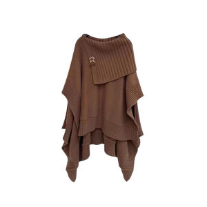 French Vintage Irregular Cloak Sweater Womens Autumn Winter Thickened Warm Lazy Knitted Top Sweet Style Loose Fit Knitwear