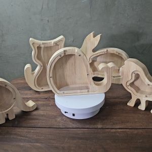 กระปุกออมสินไม้ รูปปลา  ออมสินเก็บเหรียญงานฝีมือตกแต่งบ้าน