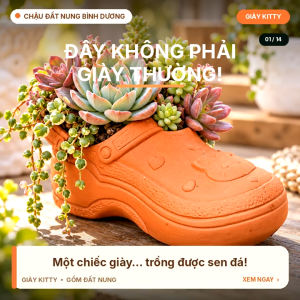 Chậu đất nung chậu sen đá - Chiếc giày kitty miệng 10x7(cm) chiều cao 9cm ngang 21cm - GIAYKITTY_DO