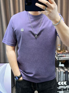 Summer New Style Mens round Neck Short Sleeve T-Shirt Casual Breathable Half Sleeve Top Pure Color Trendy Cotton Sweatshirt