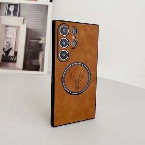 เคสหนังสำหรับกาแลคซี Samsung S23 S21 S22 Ultra Plus FE Note 20เคสลายกวางที่ปลอดภัยเปลือกกล้องถ่ายรูปทรงกลมทั้งหมดหรูหราเคสหนัง PU เคลือบด้านสำหรับ Samsung Galaxy S24 S23 S24อัลตร้าพลัส FE Note 20 S 24 23ที่คลุมสำหรับชาร์จไร้สายของ Magsafe