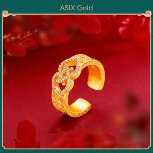 ASIX GOLD Couple ring in 916 gold with diamonds and hearts Original fashion 18K gold lucky ring Mens rings Womens rings Wont blacken Wont peel Wedding engagement holiday gifts