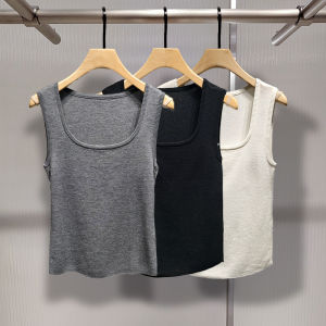 Einos Spring 2025 Fashion Versatile U-Neck Short Knitted T-Shirt Vest Womens Top All-Match Straight Tube Woolen Knitwear