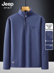JEEP SPIRIT | Autumn Fleece Pullover with Half Zip and Stand Collar Mens Leisure Jacket