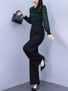 Dot Spliced Nữ One Piece Quần Xuân Hè Cao Vòng Eo Ống Rộng Đi Lại Giả Hai Mảnh Quần Dài Thanh Lịch Làm Đẹp