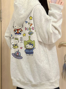 Hellokitty Pure Cotton Cardigan Sweatshirt Female Autumn and Winter Clothing New Idle Style Hello Kitty Print Hooded Outwear Tide