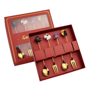 4-Piece Stainless Steel Fork & Spoon Set – Creative Halloween Coffee Spoons Fruit Forks and Dessert Spoons/Forks in a Gift Box